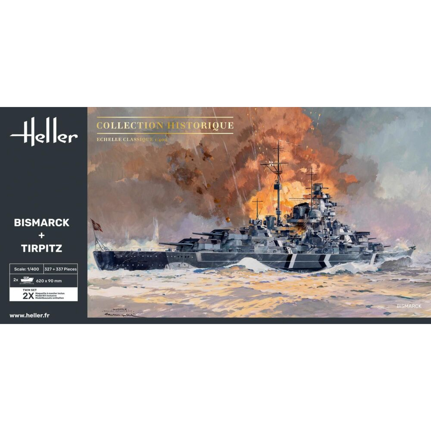 KIT PARA MONTAR HELLER BISMARCK + TIRPITZ TWINSET 1/400 327 + 337 PEÇAS ...