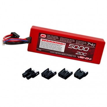 BATERIA LIPO 7.4V 2S 5000MAH 20/30C HARD CASE VENOM COM SISTEMA UNIVERSAL DE  PLUG BV 1555