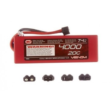 BATERIA LIPO 7.4V 2S 4000MAH 20/30C HARD CASE CAR VENOM COM SISTEMA UNIVERSAL DE PLUG BV 1554