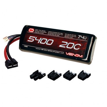 BATERIA LIPO 7.4V 2S 5400MAH 20 30C VENOM CAR COM SISTEMA UNIVERSAL DE PLUG BV 15008